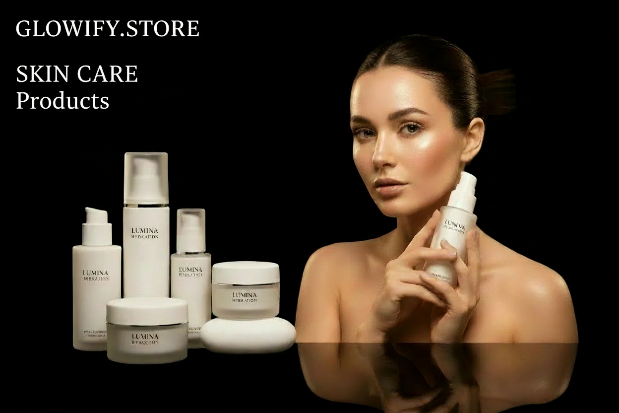 White packaging skincare products and a beautiful women with black theme