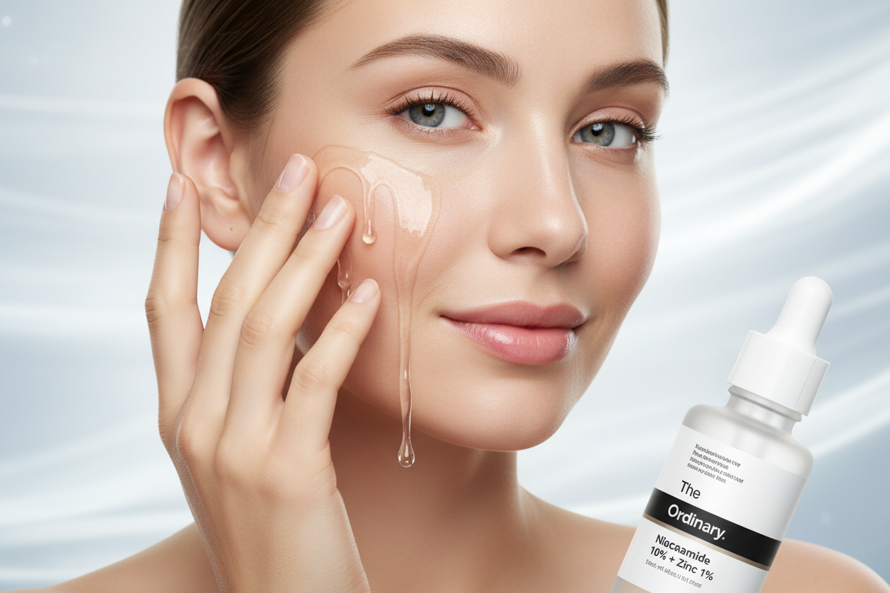 woman applying the ordinary niacinamide serum on her face 3D motion 